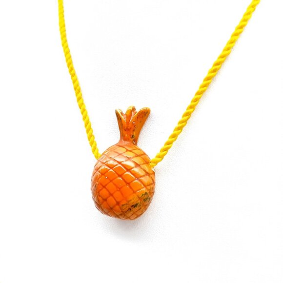 Vintage Yellow Rope Necklace With Ceramic Pineapple Pendant - Picture 3 of 4